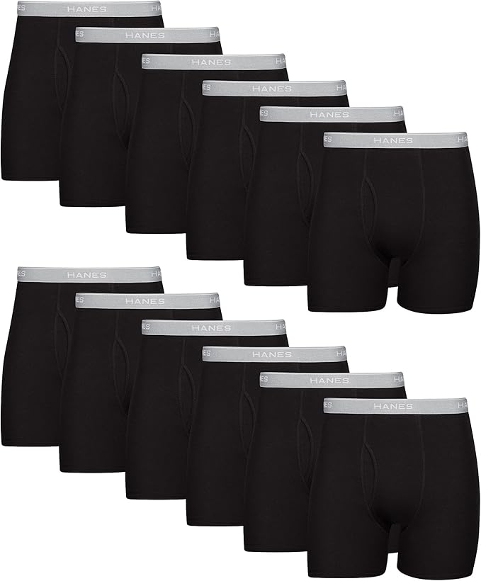 Hanes mens Underwear Boxer Briefs 12 Pack, Cool & Breathable Cotton Moisture-wicking Underwear for Men, No Ride Up