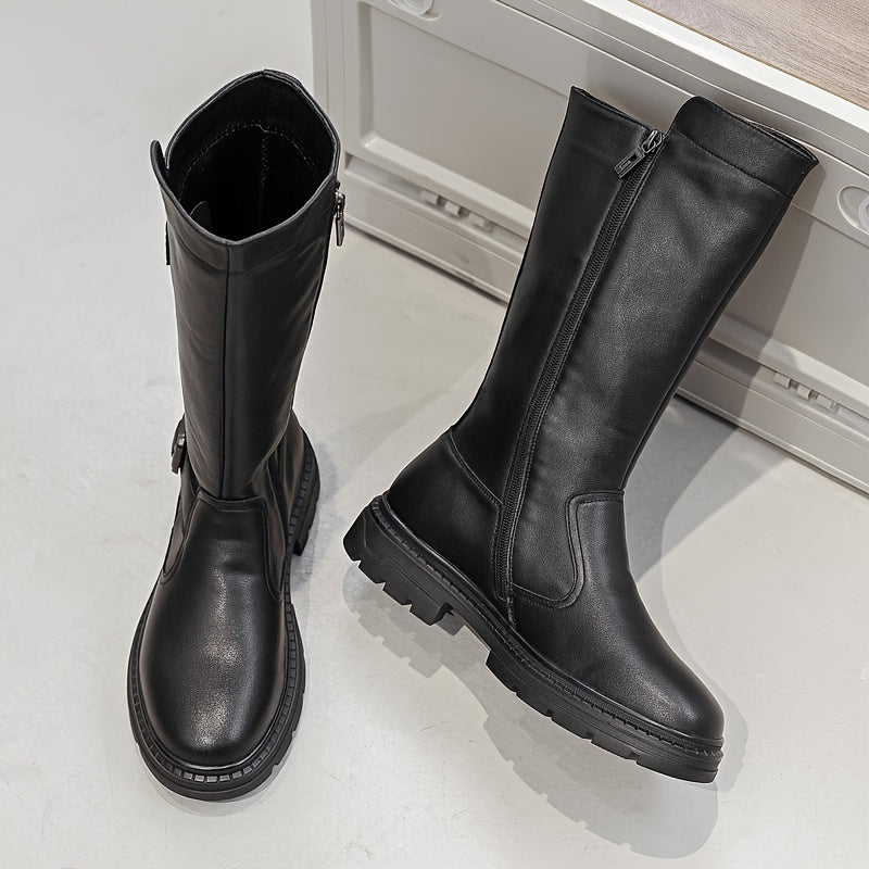 Men's Solid Color High Top Knee High Top Microfiber Upper Boots, Comfy Non Slip Durable Rubber Sole Shoes, Men's Footwear