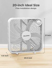 PELONIS 3-Speed Box Fan for Full-Force Circulation with Air Conditioner, White