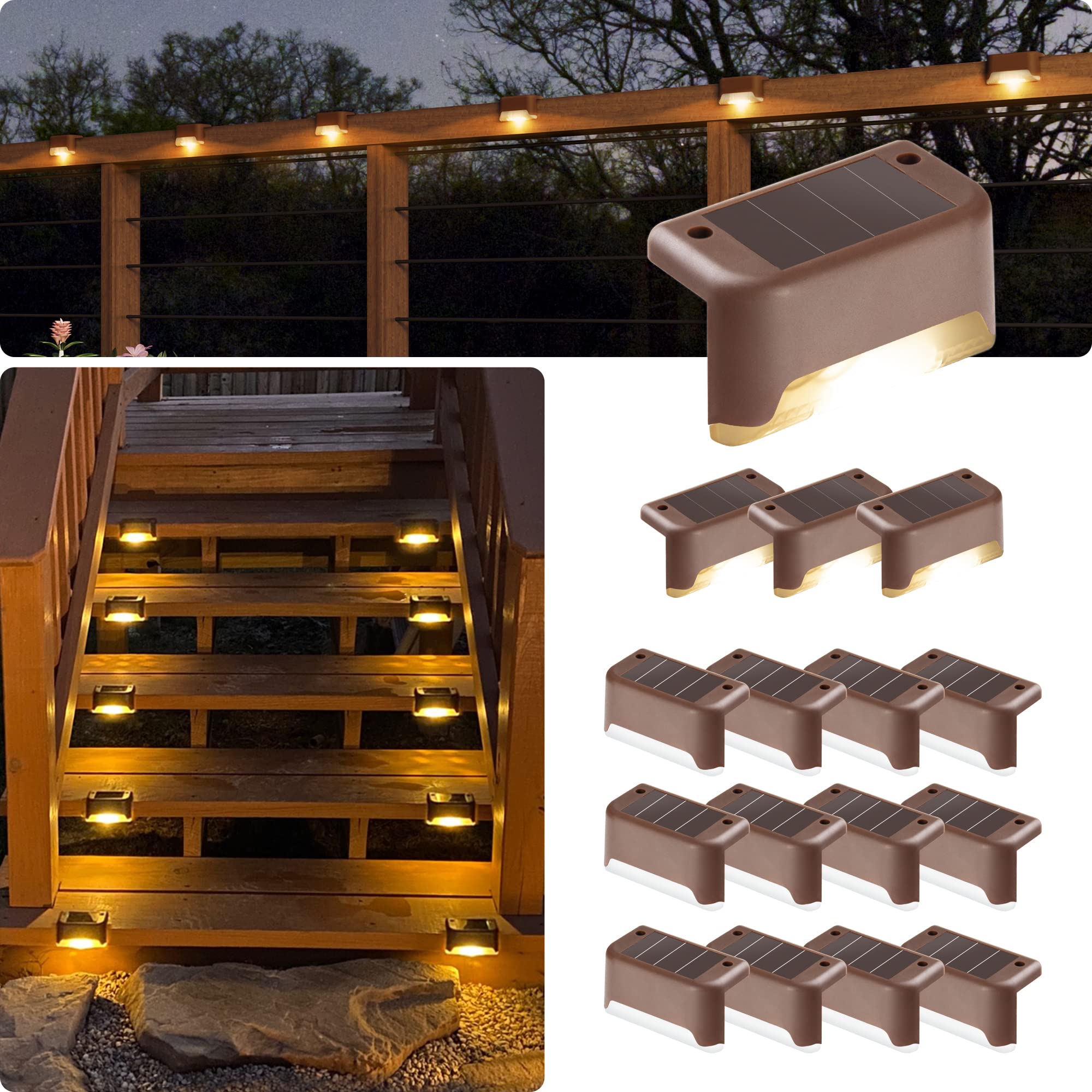 GIGALUMI Led Solar Deck Lights, 16 Pack Waterproof for Outdoor Stairs, Step, Fence, Railing, Yard and Patio (Warm White)…