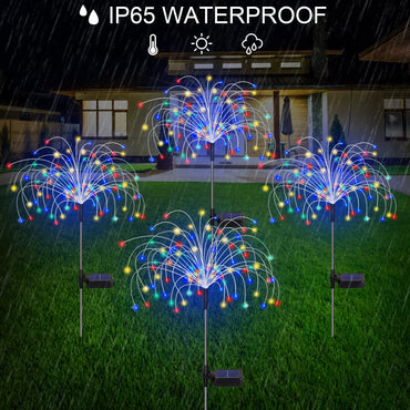 Solar Garden Lights, Firework Lights Outdoor 4 Pack 120 LED Solar Waterproof Decorative Starburst Lights Landscape Lamp 12 Hours Working Time, Decor for Courtyard Garden Christmas Party (Colorful)