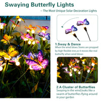 TONULAX Solar Garden Lights - Newest Swaying Butterfly Light, Swaying in The Wind, Solar Outdoor Lights, Yard Patio Pathway Decoration, High Flexibility Iron Wire & Realistic Butterflies (2 Pack)