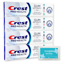 Crest Pro-Health Gum Detoxify Ultra Toothpaste with Gentle Whitening 4.7 oz (Pack of 4) Gum and Enamel Protection Bundle with dentawave Floss Picks (50ct)