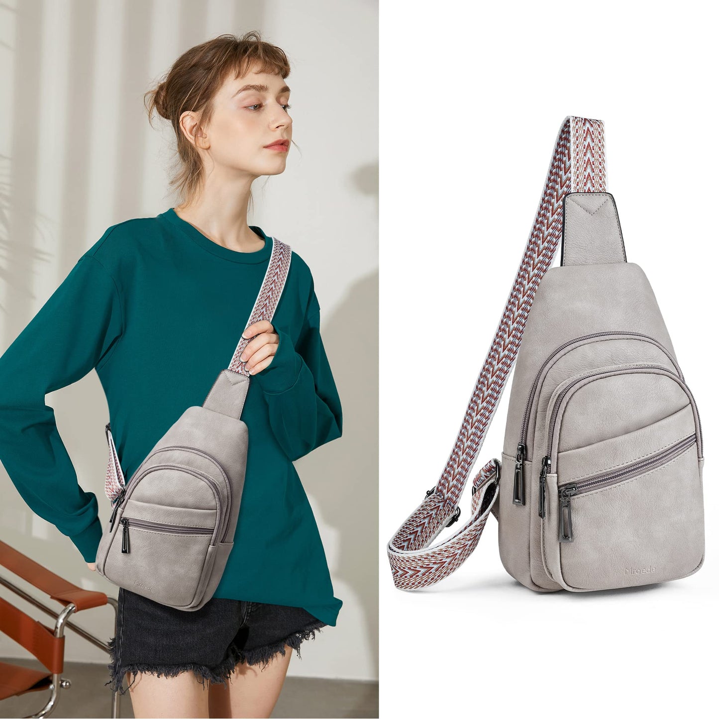 Mroede Sling Bag Crossbody Bags for Women 5 Pockets, Fanny Packs for Women Chest Bag for Work Shopping
