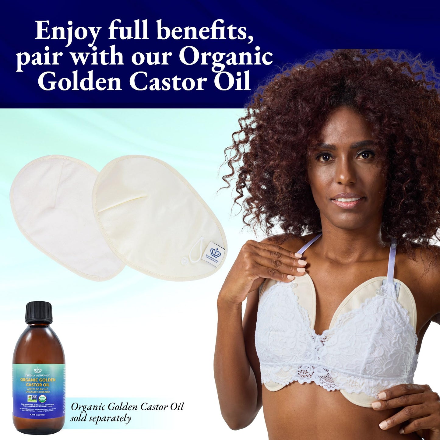 QUEEN OF THE THRONES Castor Oil Pack for Chest (Small) - Heatless, Less-Mess, Reusable - Organic Cotton Flannel, Comfort Fit, Soft Straps & Naturopathic Doctor Designed (Castor Oil Sold Separately)