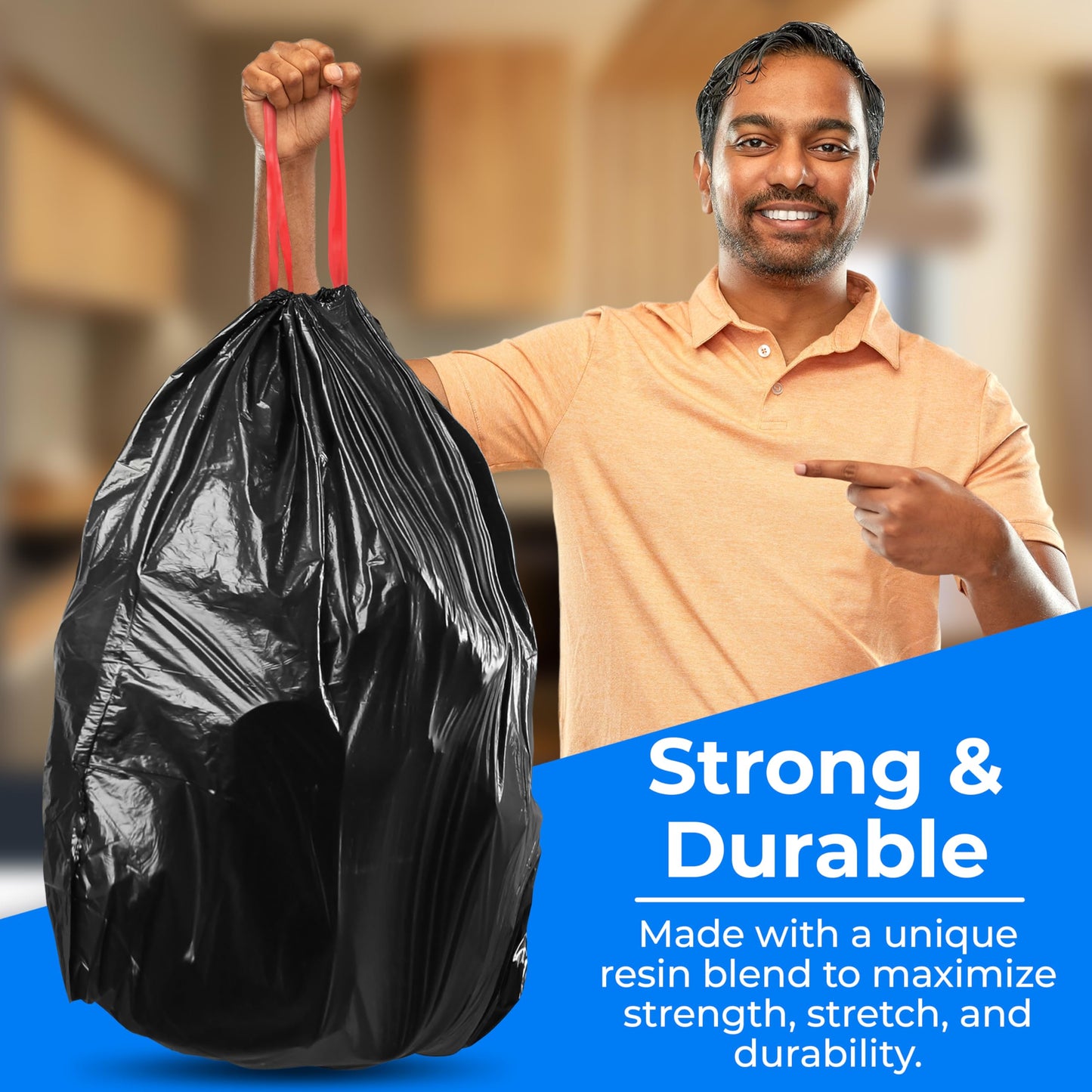 ToughBag 30 Gallon Trash Bags Drawstring (150 Count) Large Black Garbage Bags 30+ Gallon, Heavy Duty 30 Gallon Trash Bags for Kitchen, Commercial & Lawn