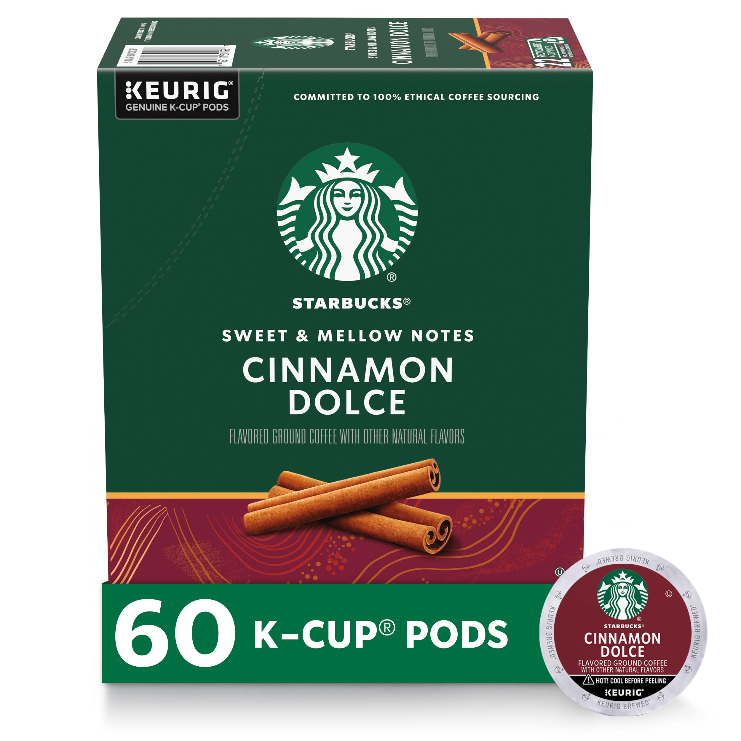 Starbucks K-Cup Coffee Pods, Cinnamon Dolce Flavored Coffee for Keurig Brewers, Naturally Flavored, 100% Arabica, 6 boxes (60 pods total)