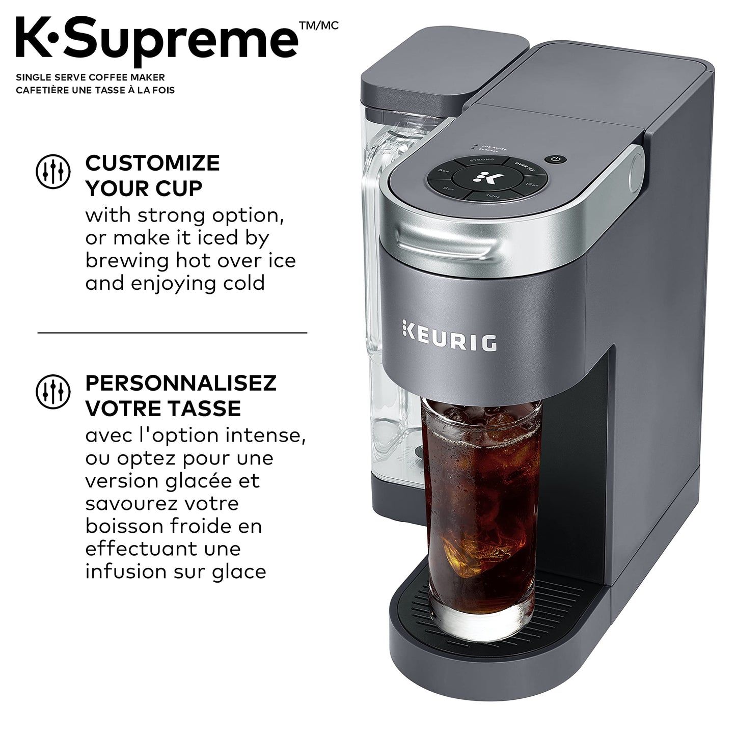 Keurig K-Supreme Single Serve K-Cup Pod Coffee Maker, With MultiStream Technology, Grey, 17.913in x 7.047in x 14.409in