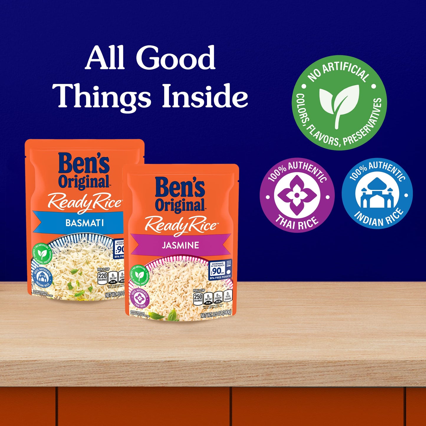 BEN'S ORIGINAL Ready Rice Basmati and Jasmine Rice Variety Pack, Easy Dinner Sides, 8.5 OZ Pouch (Pack of 6)