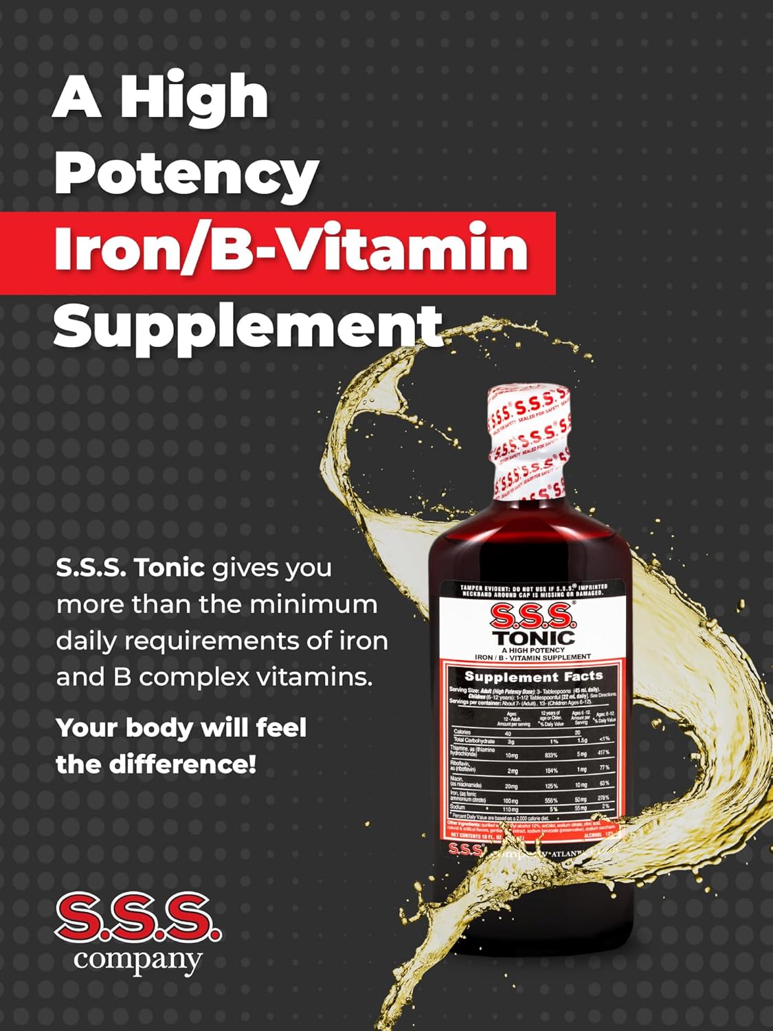 S.S.S. Tonic, Iron and Vitamin B Supplement, High Potency Vitamins, Bottle,10 Fl Oz (Pack of 1)