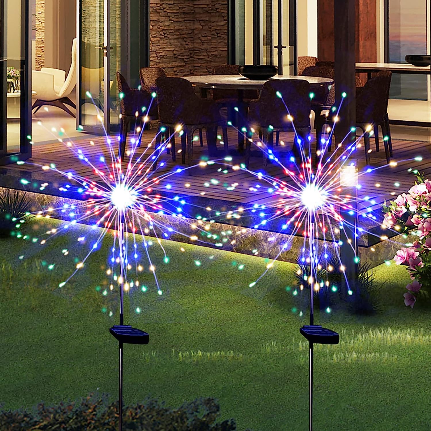 SolarEra Solar Garden Lights Solar Lights Outdoor Waterproof 2 Pack Solar Powered Firework Stake Lights 120 LED Sparklers Solar Outside Lights for Yard Pathway Flowerbed Decor (Colorful)