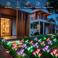 KOOPER Outdoor Solar Lights, 4 Pack Solar Garden Lights with Bigger Lily Flowers, Waterproof 7 Color Changing Solar Lights Outdoor - Bigger Solar Panel for Outdoor Patio Yard Garden Decoration
