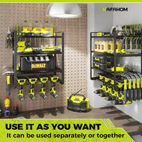 KAFAHOM Power Tool Organizer, 8 Drill Holder Wall Mount, 4 Layers Garage Tool Organizers and Storage Rack, Tool Shelf with Screwdriver/Plier/Hammer Holder