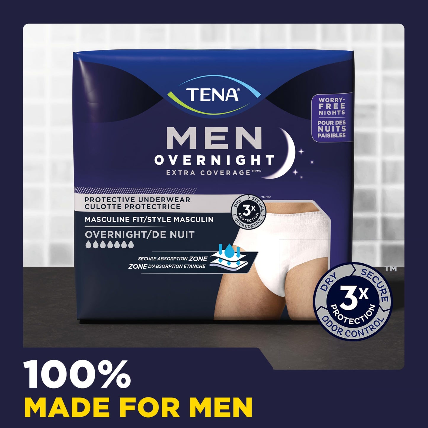 TENA Men Overnight Extra Coverage Underwear S/M 56 ct