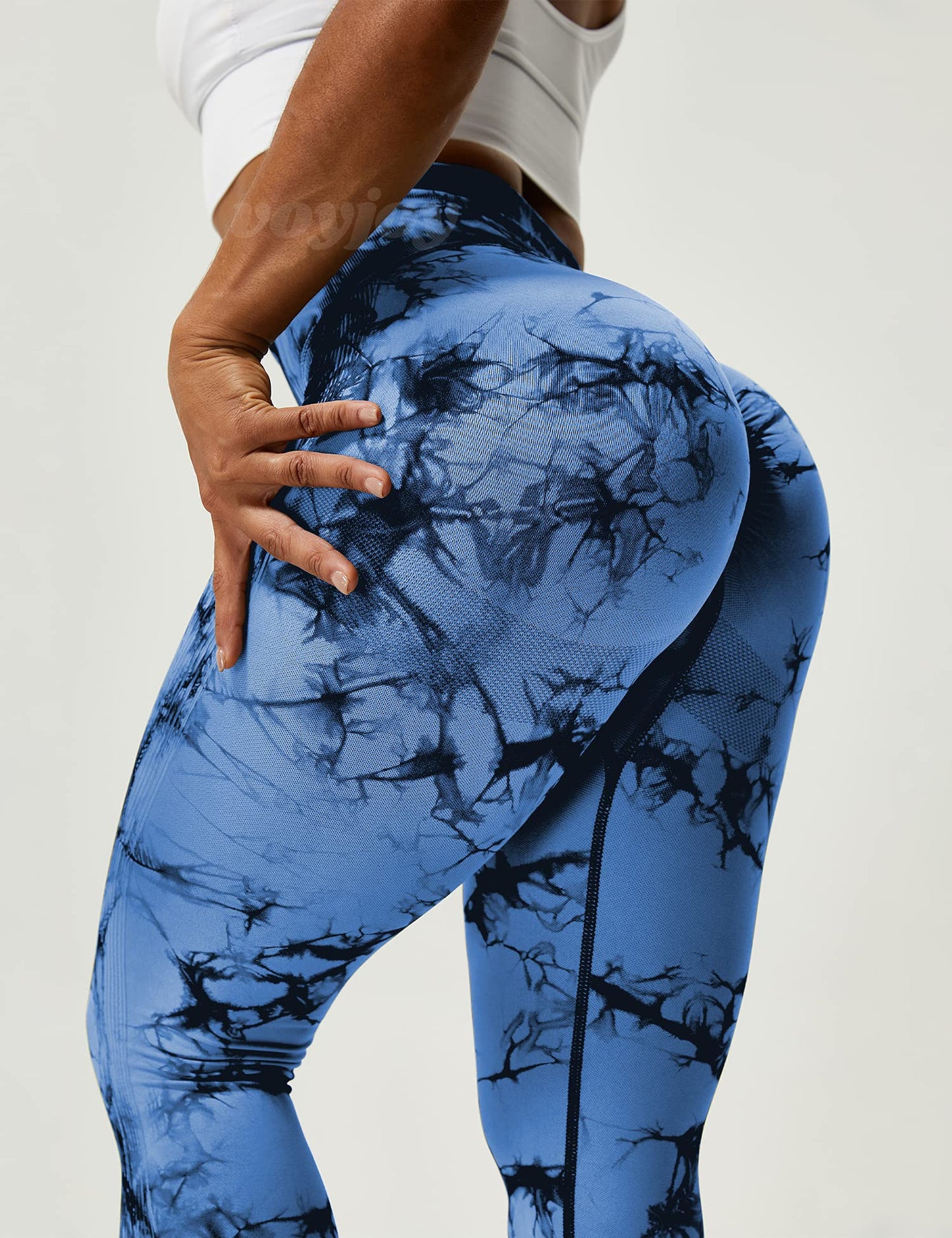VOYJOY Tie Dye Seamless Leggings for Women High Waist Yoga Pants, Scrunch Butt Lifting Elastic Tights Deep Blue
