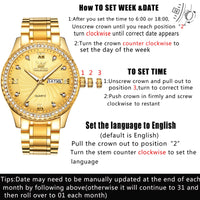 OLEVS Gold Mens Watch with Day Date Luxury Stainless Steel Men Watches Big Face Watches for Men Diamond Waterproof Dress Quartz Analog Round Men's Wrist Watches Gifts for Him Reloj De Hombre Luminous