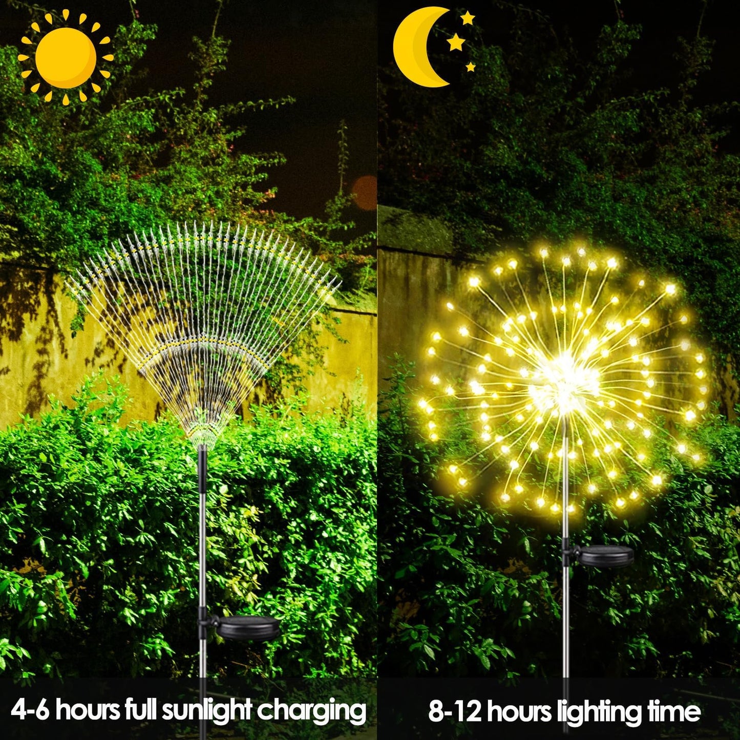 6 Pack Solar Garden Lights Outdoor, Solar Firework Lights Upgraded 540 LED Waterproof Solar Powered Sparkler Lights for Outside with 2 Lighting Modes for Garden Yard Outdoor Decor (Warm White)