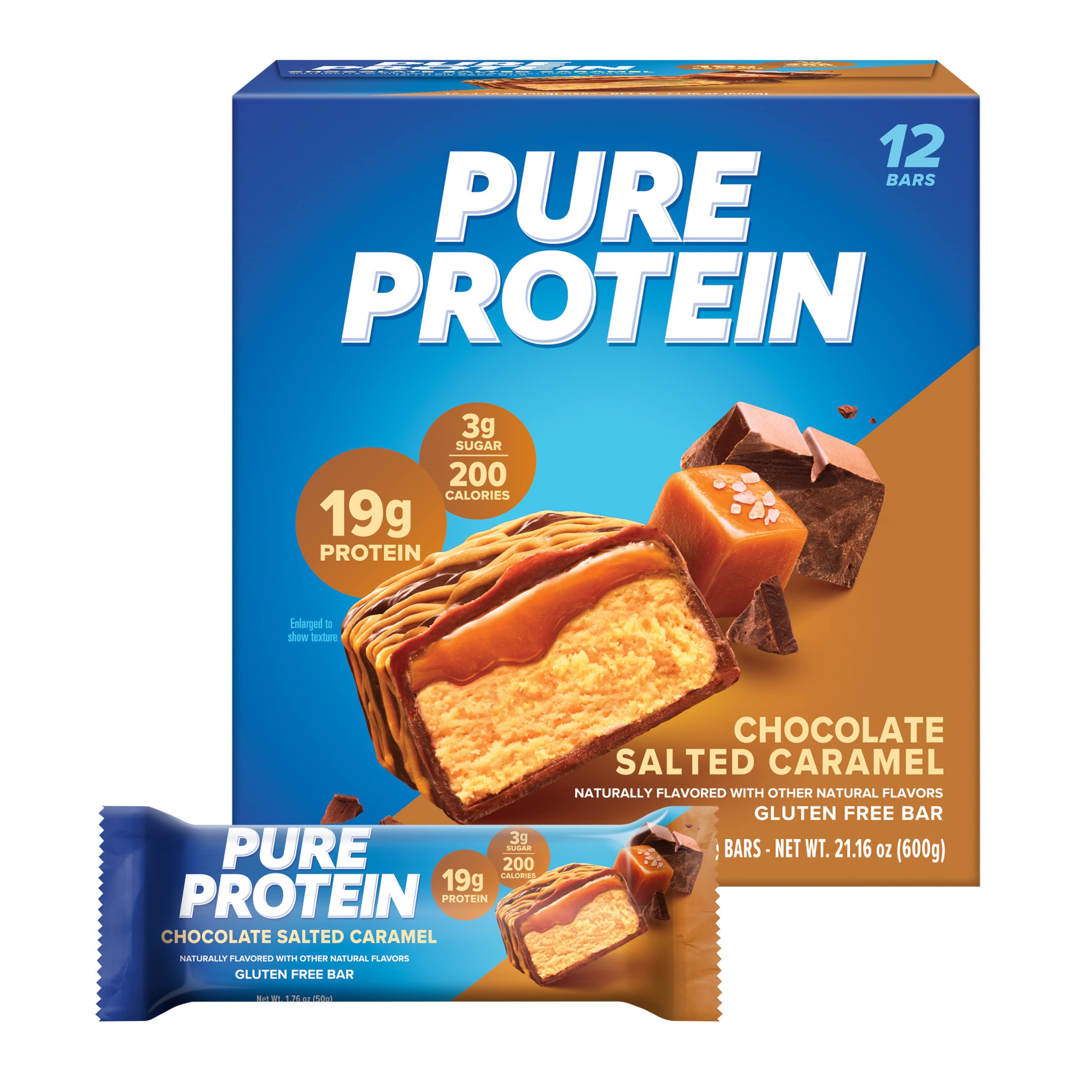 Pure Protein Bars, High Protein, Nutritious Snacks to Support Energy, Low Sugar, Gluten Free, Chocolate Salted Caramel, 1.76 oz., 12 Count (Pack of 1) (Packaging May Vary)