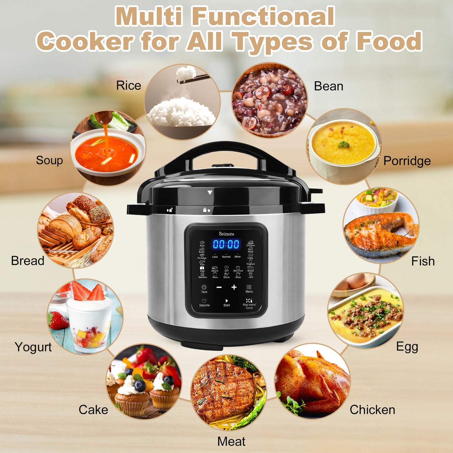 Electric Pressure Cooker: 6 Quart 9-in-1 Multi-Functional Built-in 11 Presets Programs Pressure Pot, Multi Cooker, Slow Cooker, Rice Cooker, Steamer, Sauté, Yogurt Maker, Warmer & Sterilizer