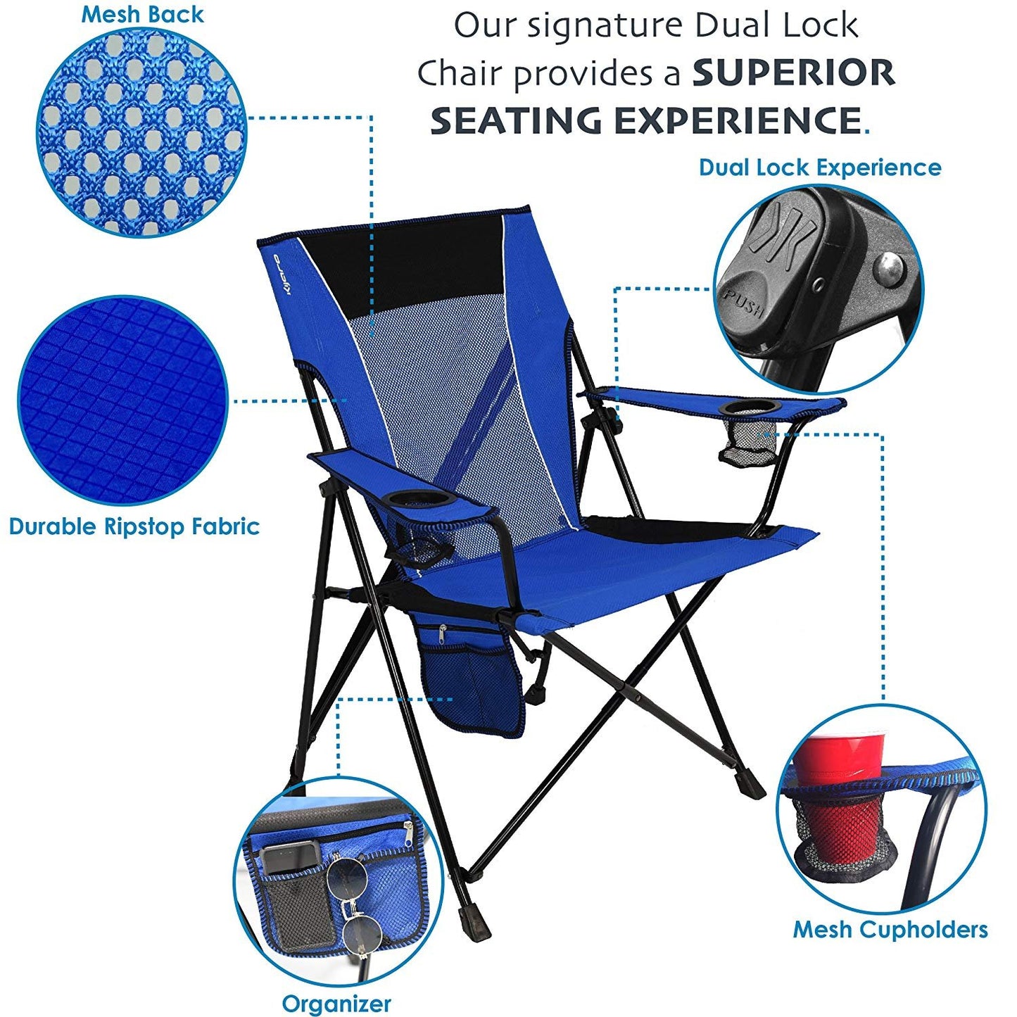 Kijaro Dual Lock Folding Camp Chairs - Versatile for Sports, Outdoors & Lawns - Locks Positions - Maldives Blue