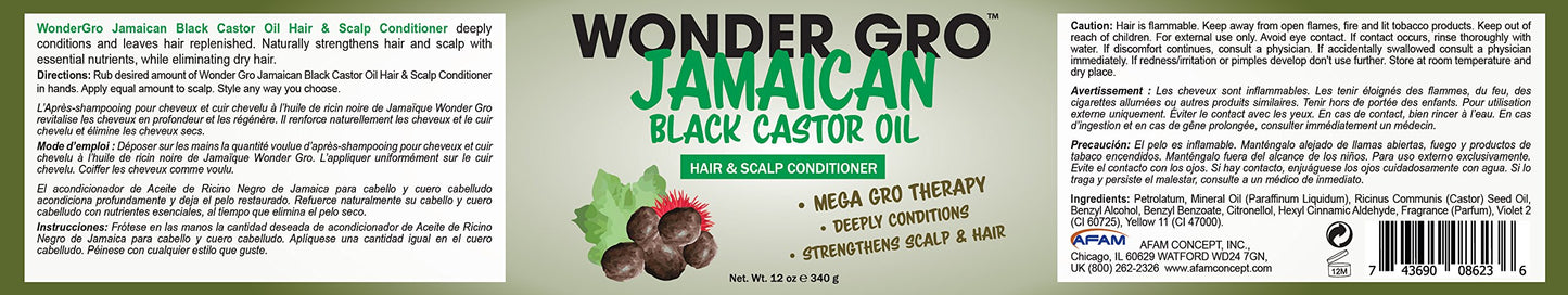 Jamaican Black Castor Oil Hair Grease Styling Conditioner, 12 fl oz - Great for Strengthening - Mega Hair Growth Therapy by Wonder Gro