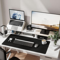Dual Monitor Stand with Adjustable Laptop Riser - Monitor Stand for 2 Monitors, Ergonomic 7-Angle Adjustable Laptop Stand for Desk, Wooden Computer Stand For Home Office with Metal Legs, Oak