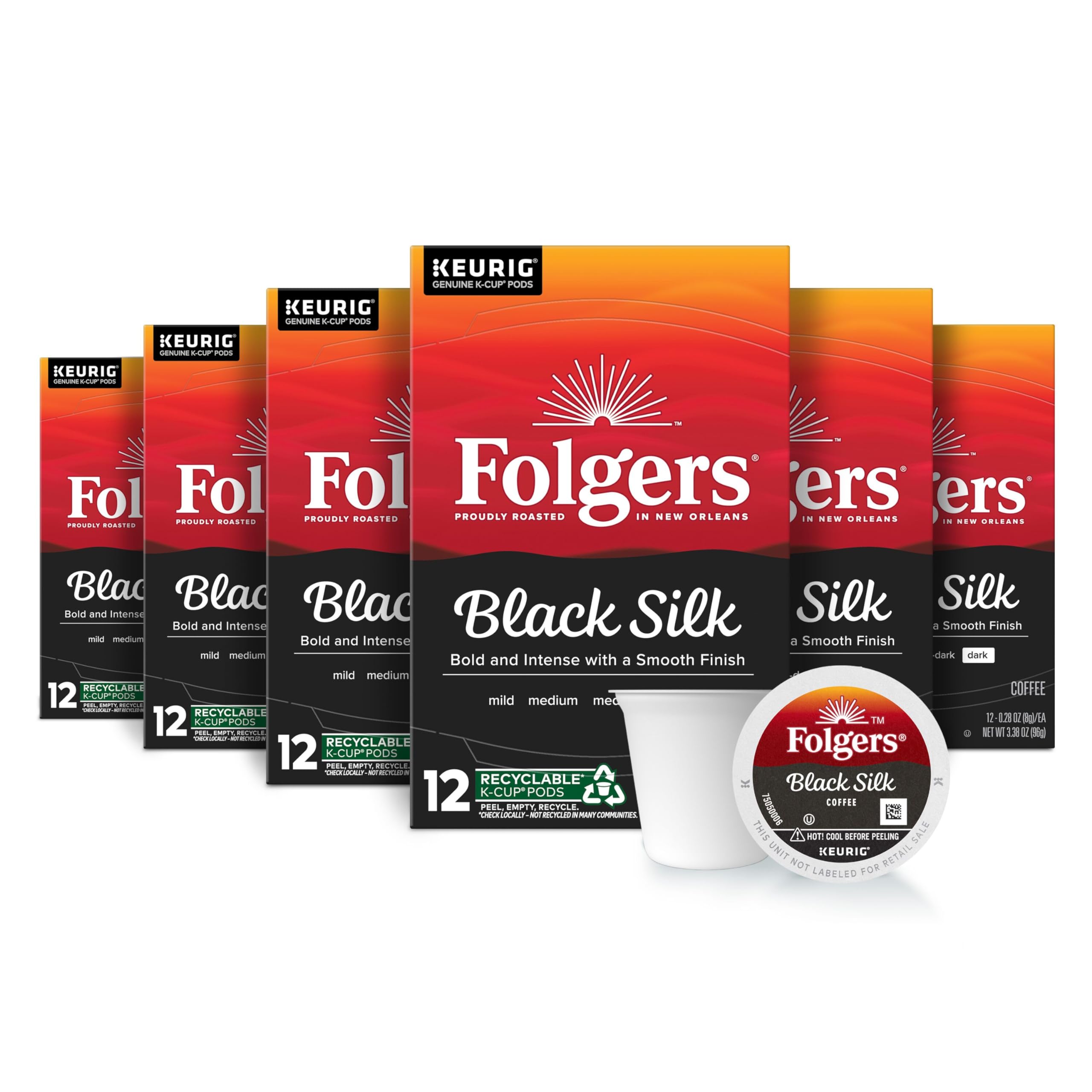 Folgers Black Silk Dark Roast Coffee, 72 Keurig K-Cup Pods