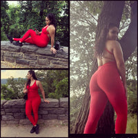 SEASUM Women Texture Bodysuit Sleevesless Sport One-Piece Backless Sexy Slimming Bodycon Rompers Jumpsuit M Fire Red