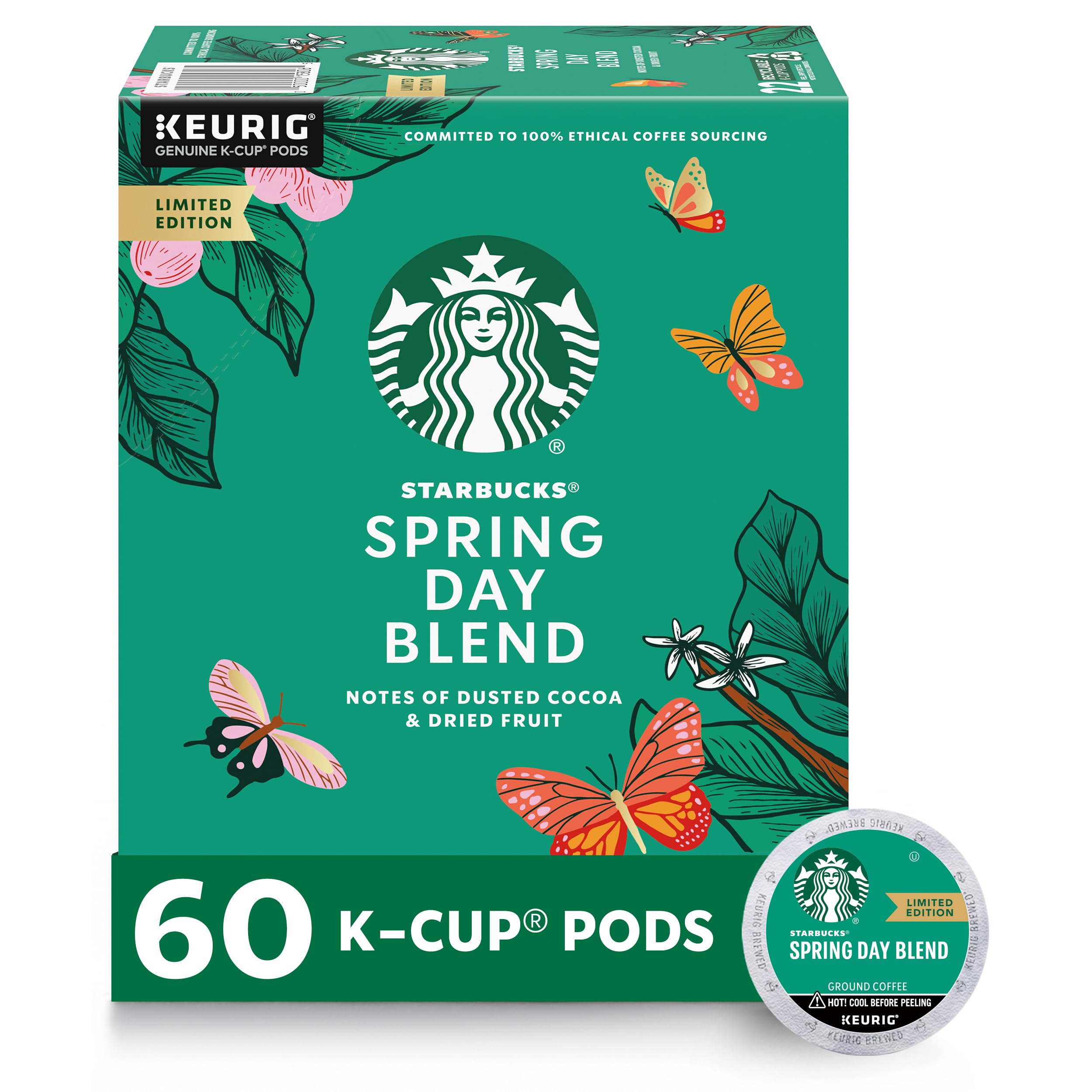 Starbucks K-Cup Coffee Pods, Medium Roast Coffee, Spring Day Blend For Keurig Coffee Makers, 100% Arabica, Limited Edition, 6 Boxes (60 Pods Total)