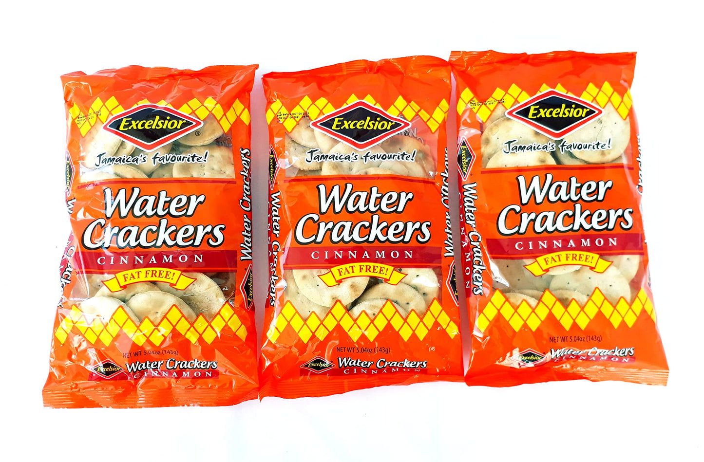 Excelsior Water Crackers FAT FREE Cinnamon 143g/5.04oz x 3 packs Jamaica's Favourite