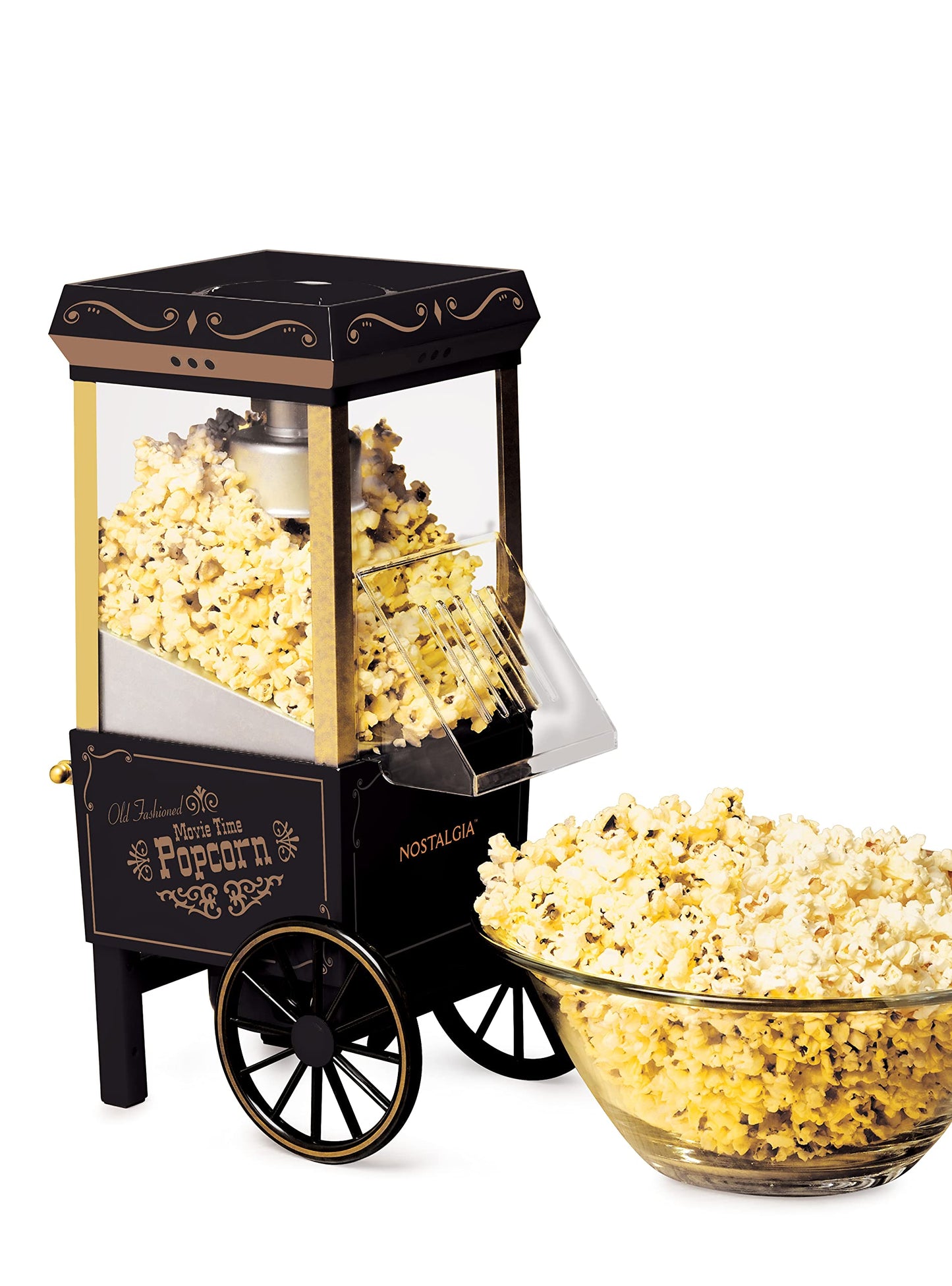 Nostalgia Old-Fashioned Hot Air Popcorn Paker, 12 Cup Vintage Tabletop Popcorn Machine with Measuring Cap for Home, Parties, Movie Night, and Kids, 12 Cup, Black
