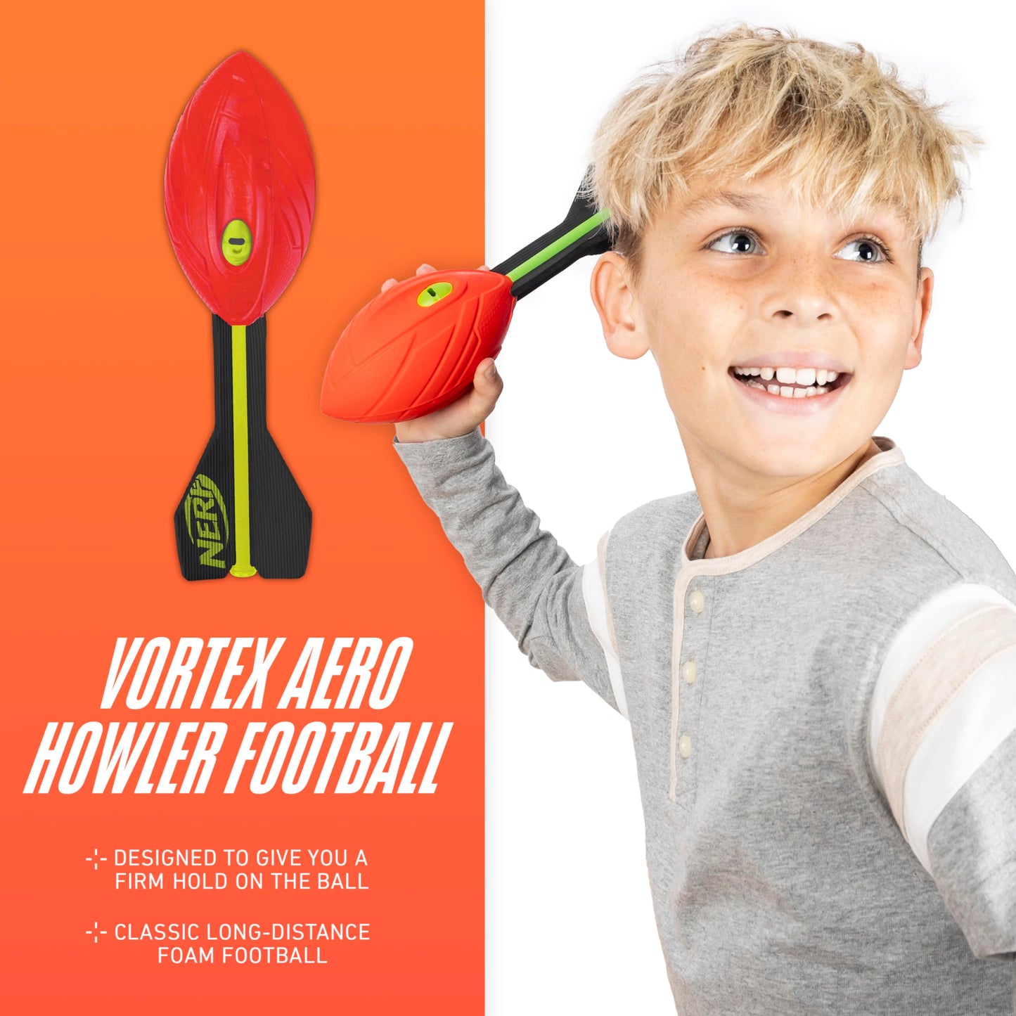 NERF Vortex Aero Howler Foam Football - NERF Soft Vortex Football for Long-Distance Throws - Perfect for Pool + Beach Football - Kids Aero Howler Whistle Vortex Foam Ball - Red