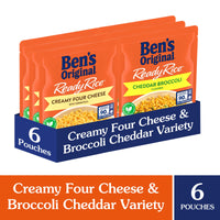 BEN'S ORIGINAL Ready Rice Creamy Four Cheese and Cheddar Broccoli Variety Pack, Easy Dinner Sides, 8.5 OZ Pouch (Pack of 6)