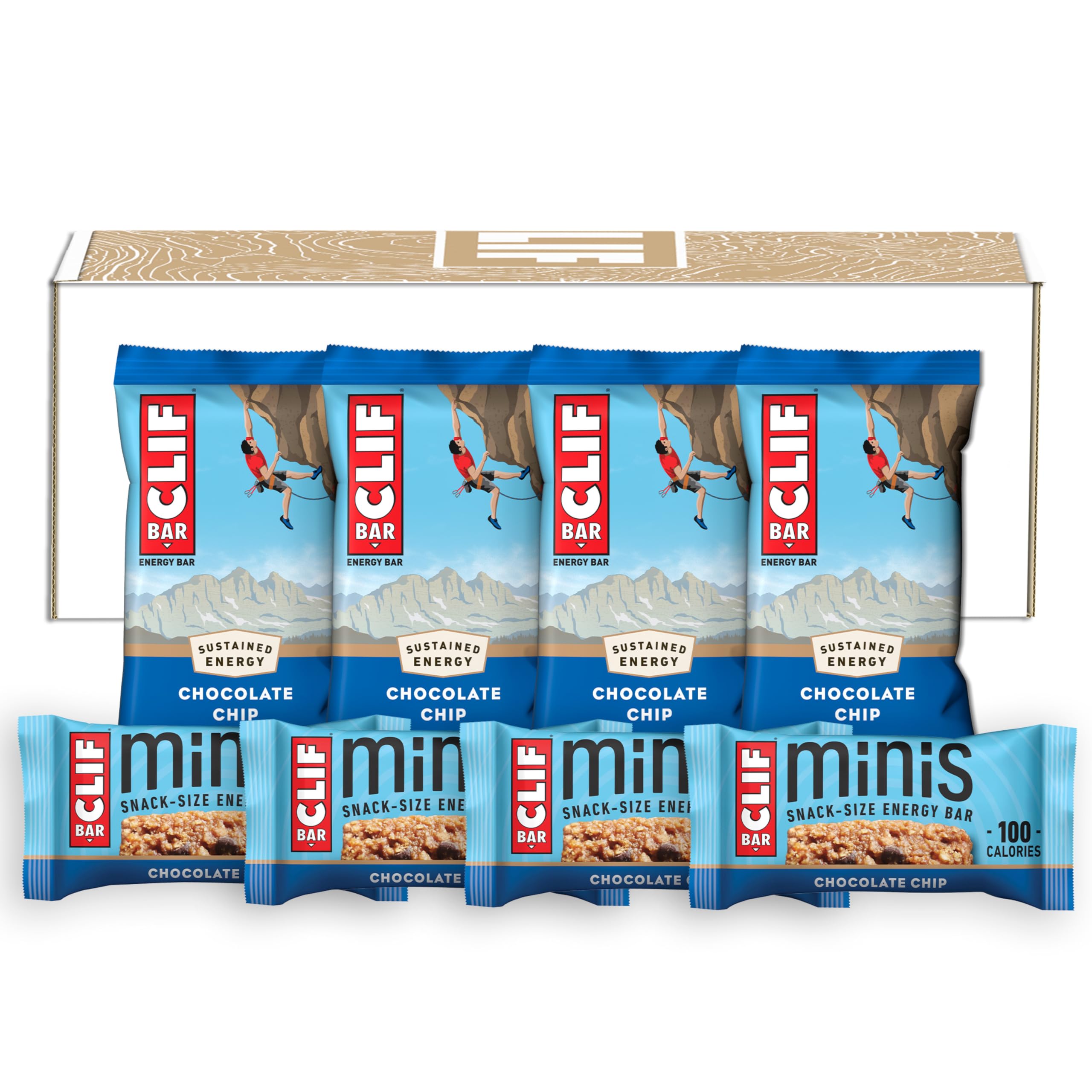 CLIF BAR - Chocolate Chip - Full Size and Mini Energy Bars - Made with Organic Oats - Non-GMO - Plant Based - 2.4 oz. and 0.99 oz. (20 Count)