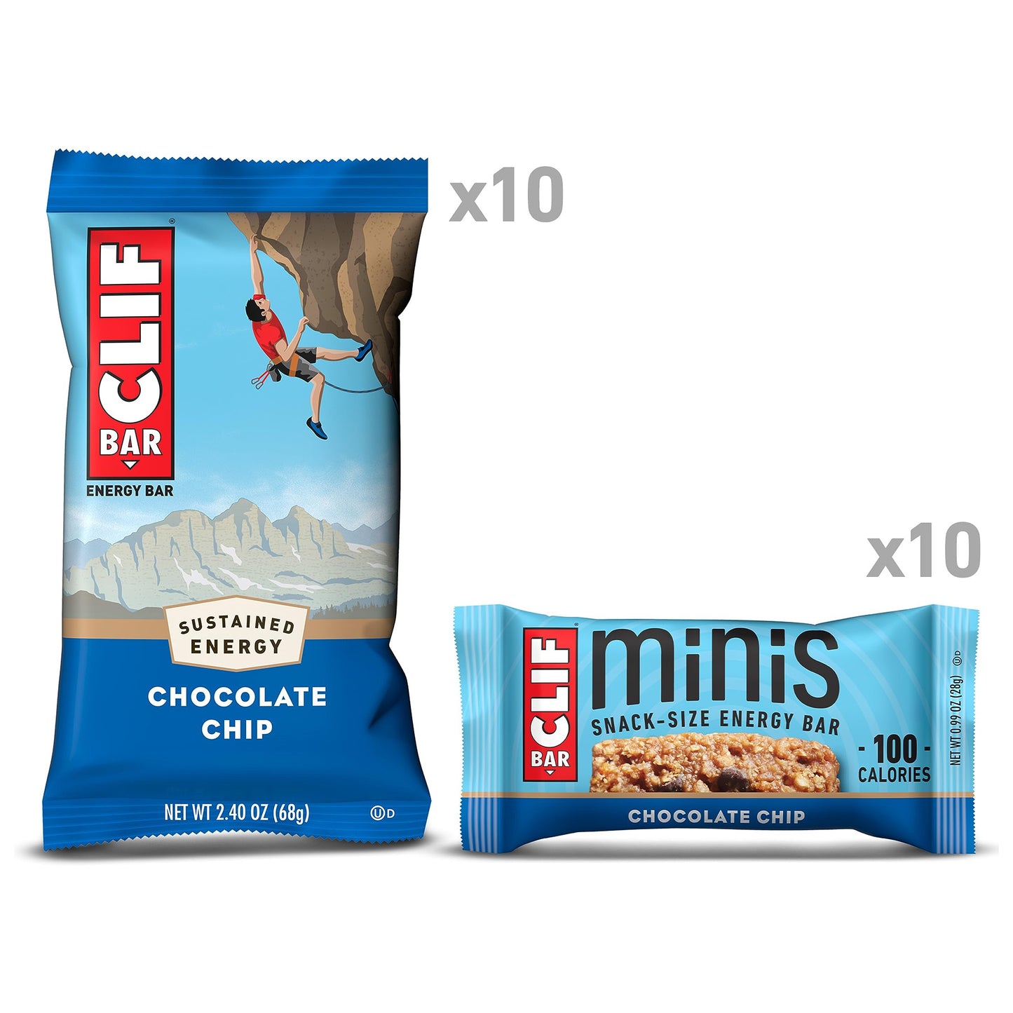 CLIF BAR - Chocolate Chip - Full Size and Mini Energy Bars - Made with Organic Oats - Non-GMO - Plant Based - 2.4 oz. and 0.99 oz. (20 Count)