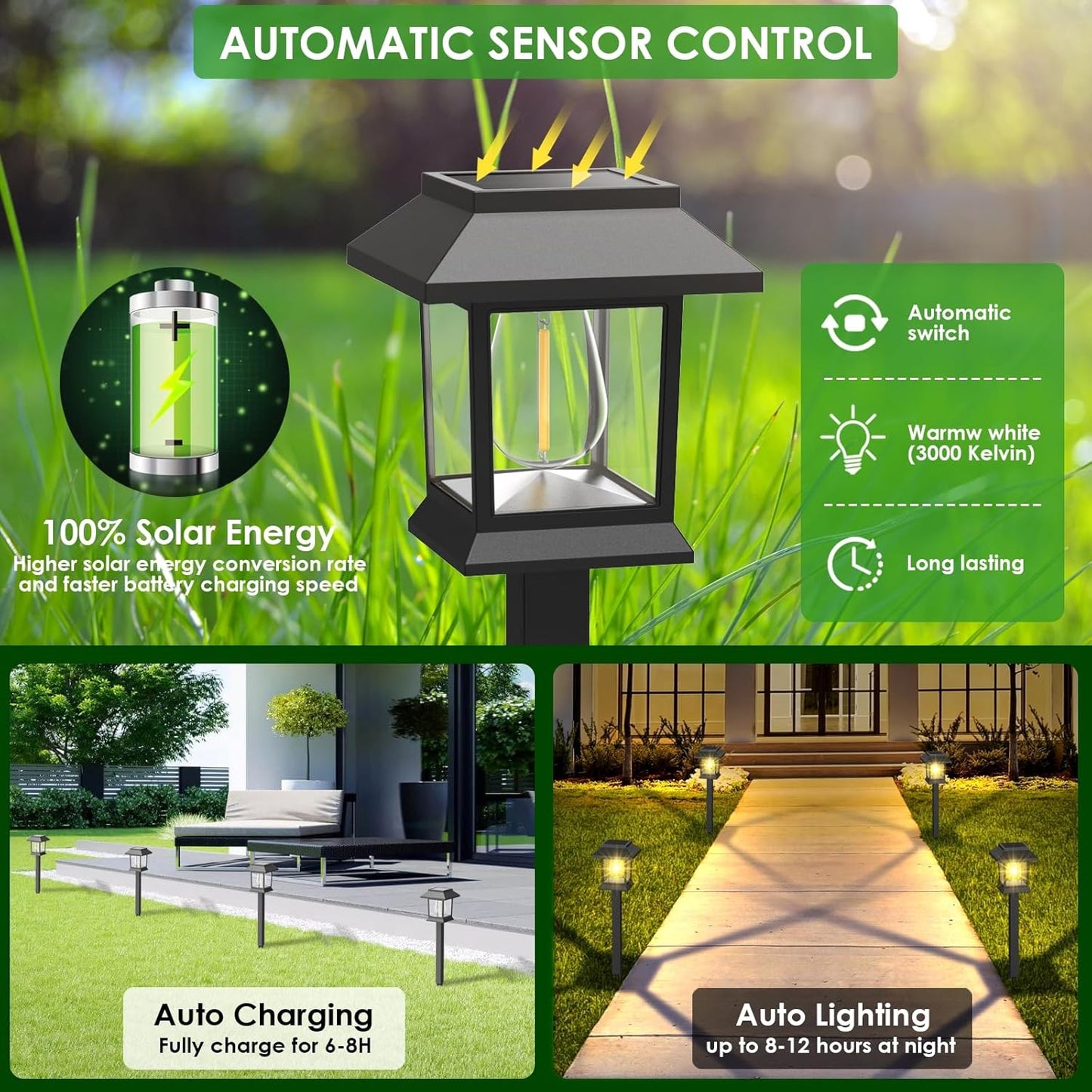 Solar Outdoor Lights, 12 Pack Solar Pathway Lights Waterproof, Landscape Lighting for Path Walkway Lawn Garden Yard Outside Décor, Black