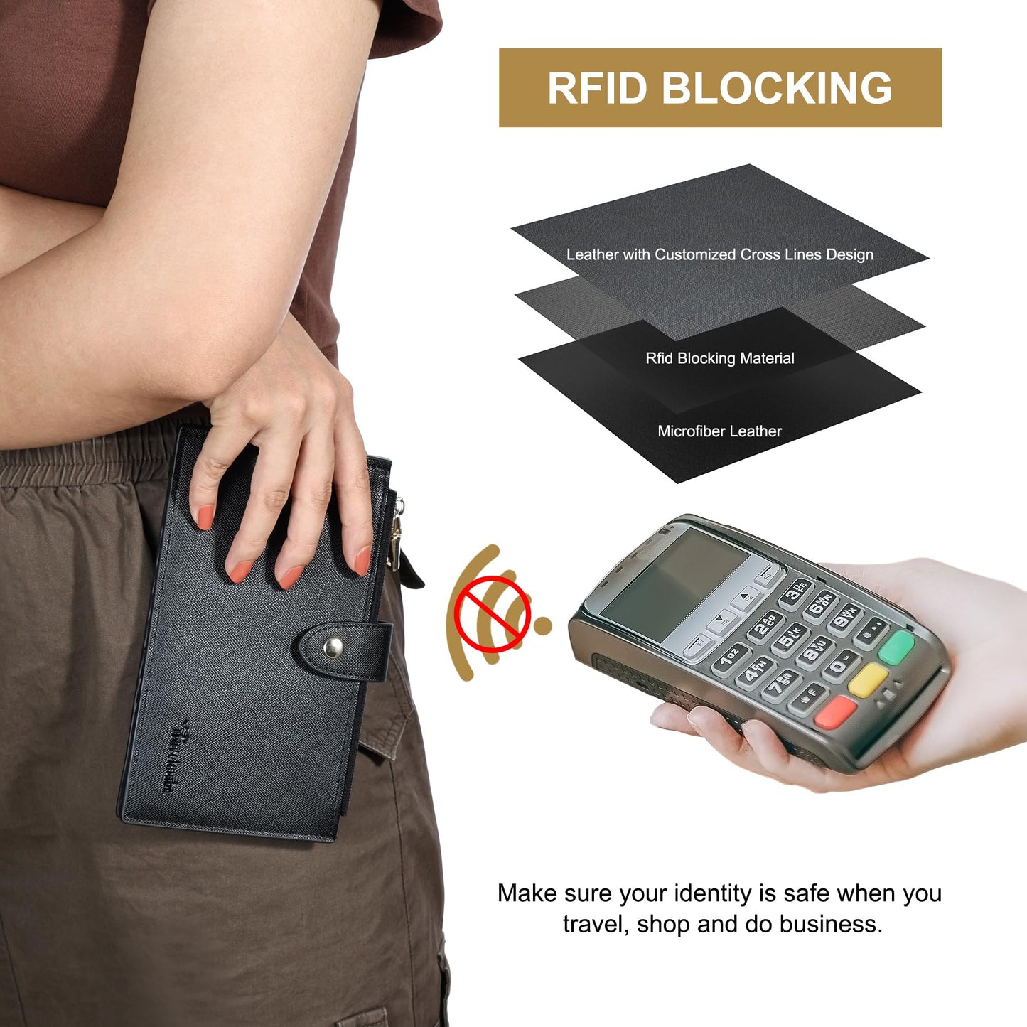 Travelambo Wallet Women RFID Blocking Bifold Multi Card Wallet Case with Zipper Pocket RFID Wallet Women (Black)