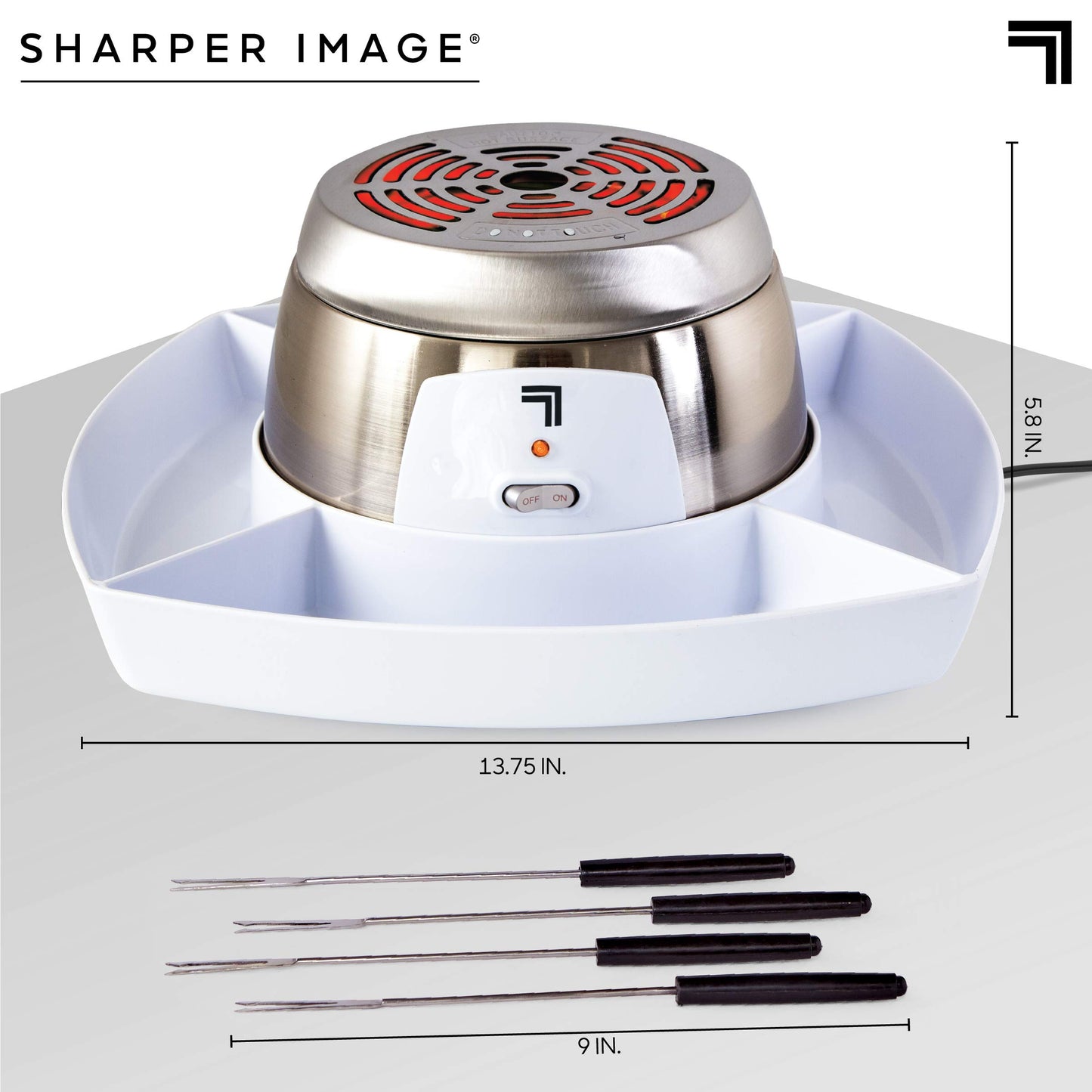 SHARPER IMAGE Electric Tabletop S'mores Maker for Indoors, 6-Piece Set, Includes 4 Skewers & 4 Serving Compartments, Easy Cleaning & Storage, Tabletop Marshmallow Roaster, Family Fun For Kids Adults