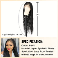 Chic Lace Front Braided Wig For Women - 180% Density, Synthetic Twist Box Braids With Youngsters Hair, Straight Texture, 13X6 Cap