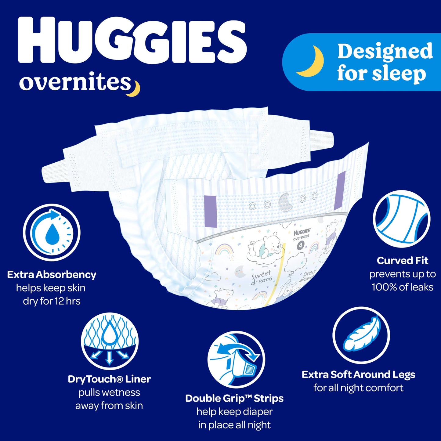 Huggies Size 3 Overnites Baby Diapers: Overnight Diapers, Size 3 (16-28 lbs), 132 Ct (2 Packs of 66)