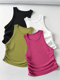 4 Packs Side Ruched Tank Tops, Y2K Crew Neck Tank Tops For Summer, Women's Clothing