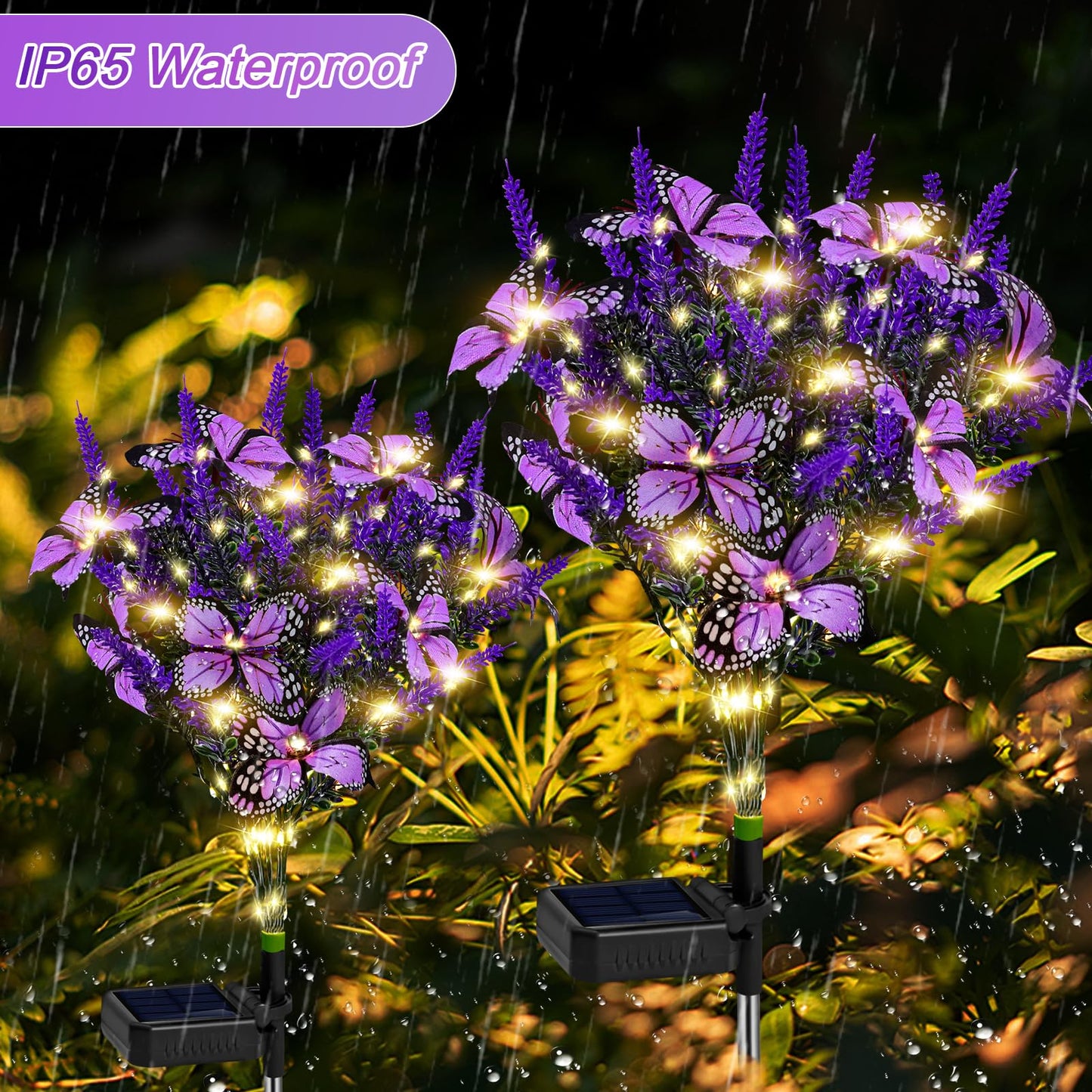 Solar Garden Lights, Solar Purple Lavender Butterfly Lights, Solar Artificial Flower Lights Outdoor Waterproof Decoration, Gardening Gifts for Women, Yard Patio Pathway Lawn Courtyard Decoration