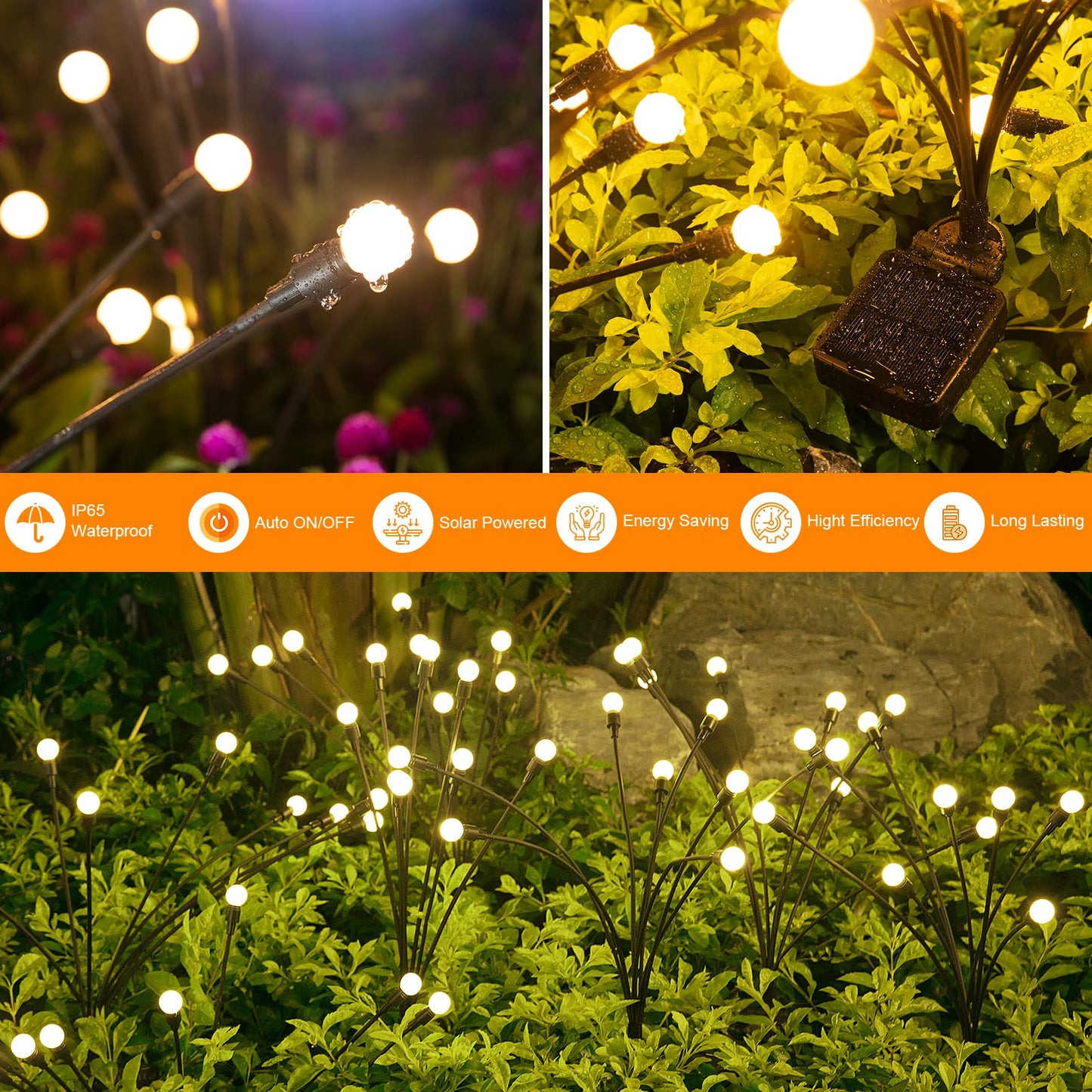 Solar Garden Lights, ASMAD 4 Pack 32 LED Solar Outdoor Lights, Outdoor Decorations Lights, Solar Swaying Lights, Firefly Lights for Patio Pathway Outdoor Decor, Big Bulb Solar Swaying Lights