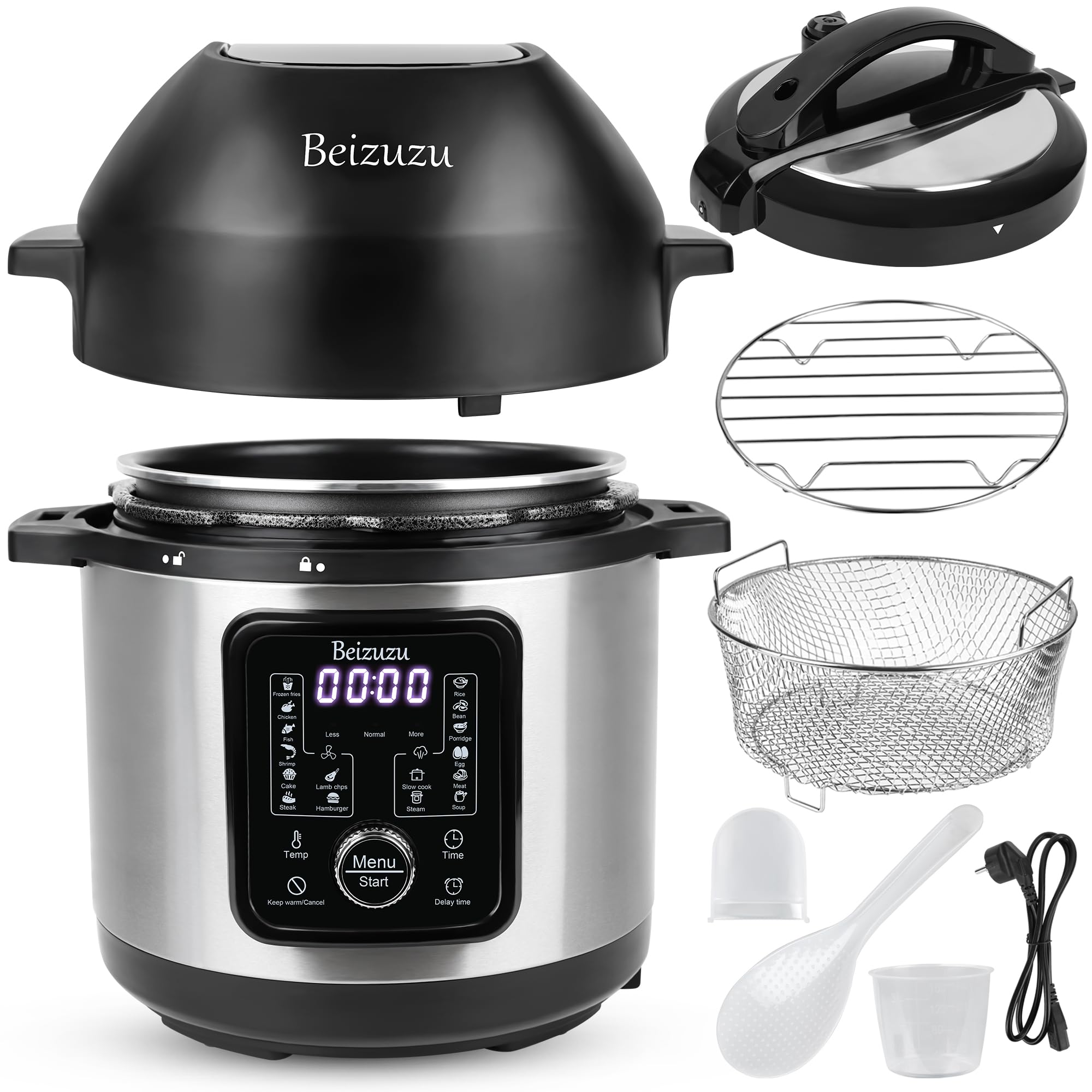 Pressure Cooker Air Fryer Combo: 6 Quart 8 in 1 Electric Pressure Cooker with Air Fryer Lid, Multi Cooker with Slow Cooker, Rice Cooker, Steamer, etc, Include Stainless Steel Fry Basket, Roast Rack