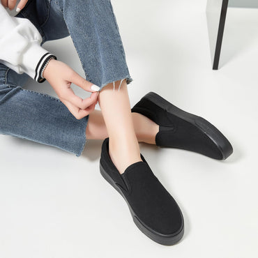 Women's Canvas Slip On Shoes Fashion Sneakers Flats Shoes White Canvas Shoes(Full Black.US8)