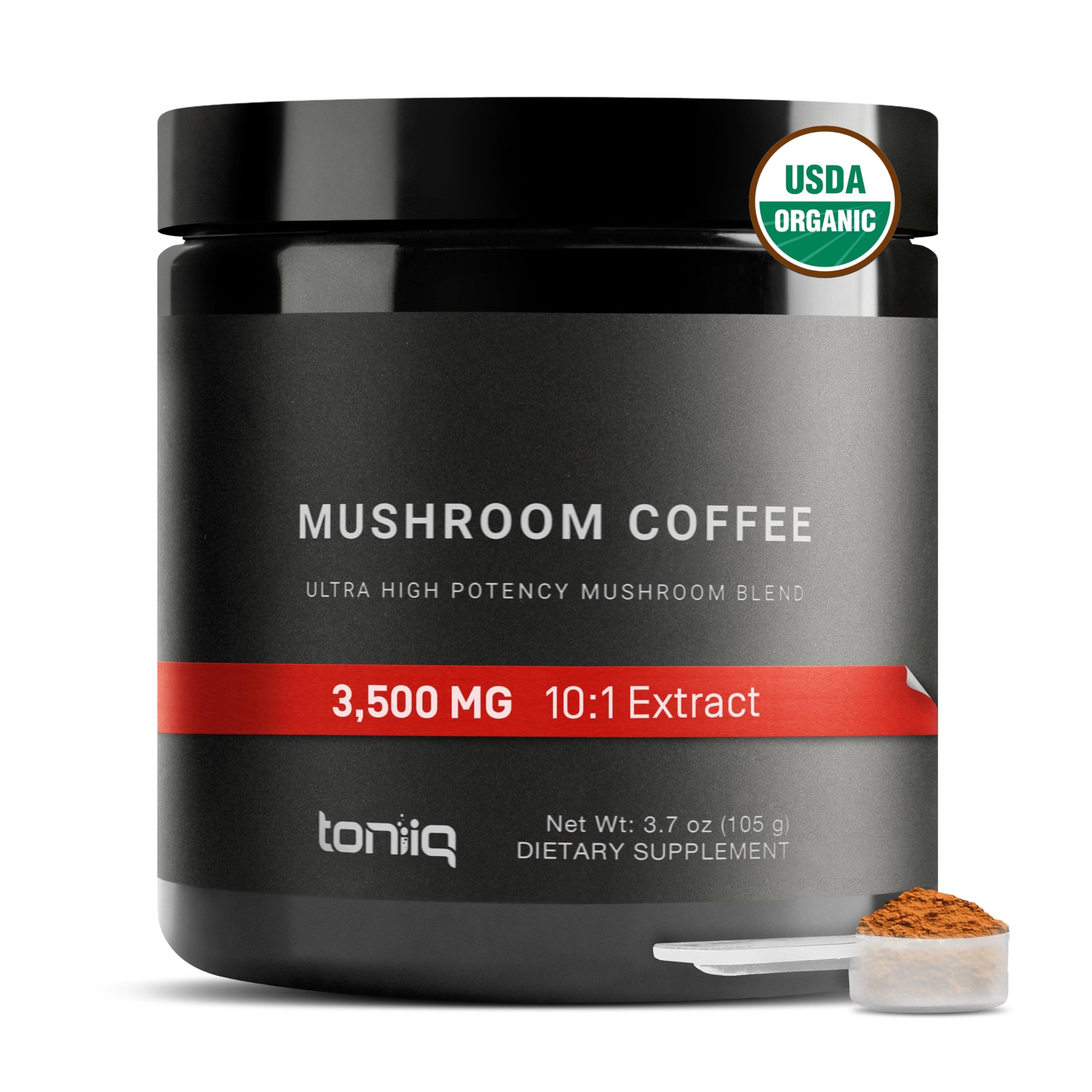 Ultra Concentrated Organic Mushroom Coffee 3,500mg 10:1 Extract - Colombian Sourced Beans 10 Mushroom Blend with Lion's Mane and Cordyceps - Mushroom Powder Coffee Organic Alternative Blend -TQ