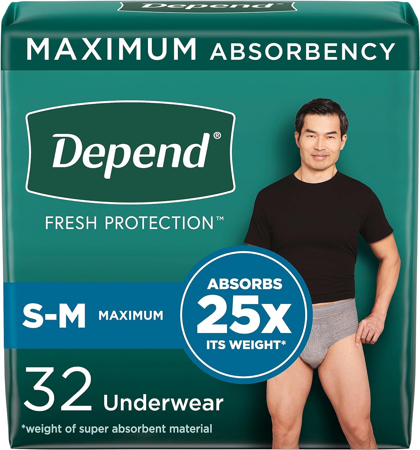 Depend Fresh Protection Adult Incontinence Underwear for Men, Disposable, Maximum, Small/Medium, Grey, 32 Count, Packaging May Vary