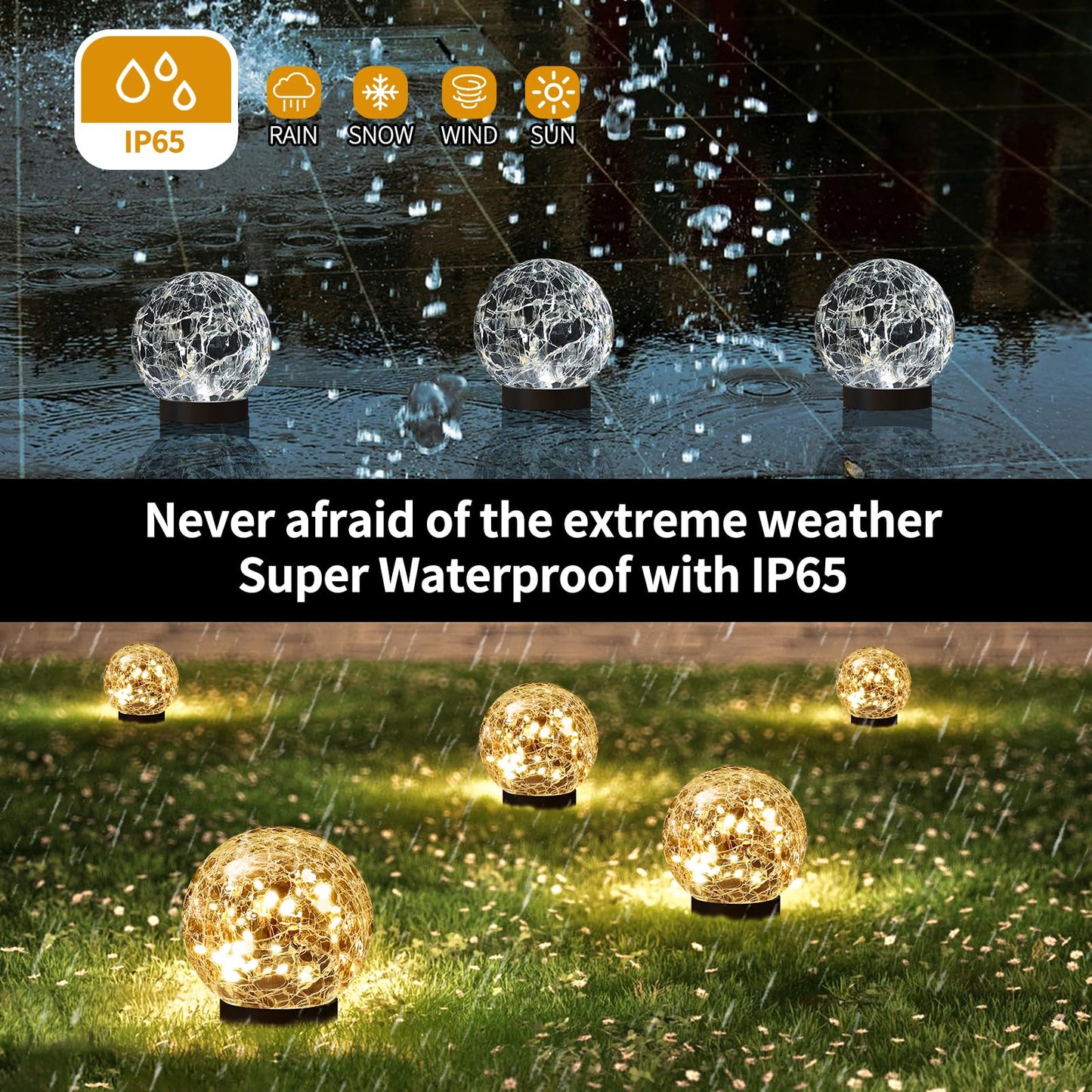 JKIMK Solar Globe Lights, Outdoor Waterproof - 2 Pcs Solar Orbs for Garden, 600mAh Battery, 20 LED Lights, Warm White, Decorative Patio Yard Lawn Backyard Decor