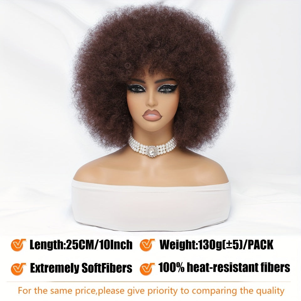 Short Afro Wigs For Women Blonde 10 Inch Afro Curly Wig With Bangs 70s Large Bouncy Soft Synthetic Female Wigs For Party Cosplay