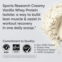 Sports Research Whey Protein Isolate - Sports Nutrition Protein Powder 25g per Serving - 2.1lb Bag Whey Protein - Vanilla Flavor - Bulk Protein Powder, 26 Servings